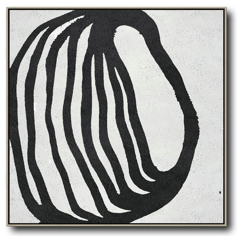 Large Abstract Art Handmade Painting,Oversized Minimal Black And White Painting - Home Decor Canvas